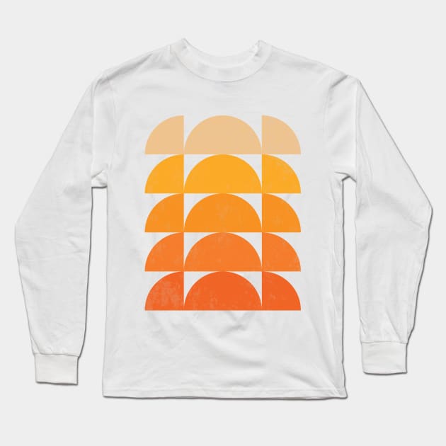 Mid Century Modern Retro 70s Half Circles Sunset Long Sleeve T-Shirt by Inogitna Designs